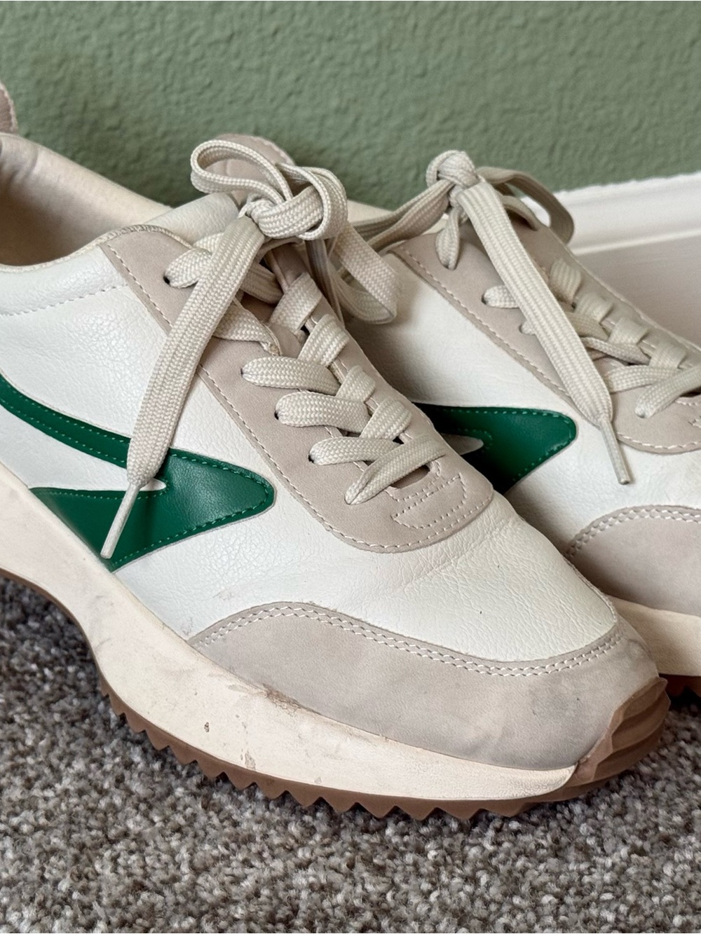 Dolce Vita Cream and Green Women's Lace-Up Sneakers